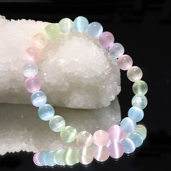 画像5: ブレス　セレナイトMIX＜モロッコ産＞　丸　約8mm　精霊　月の女神　エネルギー　浄化　癒し　パワーストーン　天然石　品番：18282 (5)