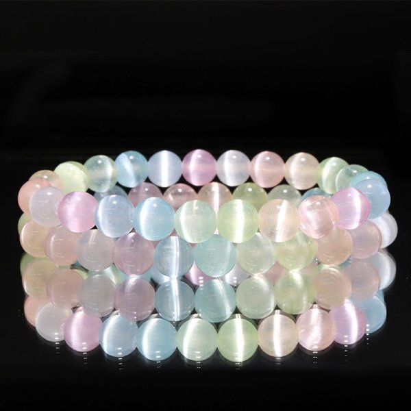 画像3: ブレス　セレナイトMIX＜モロッコ産＞　丸　約8mm　精霊　月の女神　エネルギー　浄化　癒し　パワーストーン　天然石　品番：18282 (3)