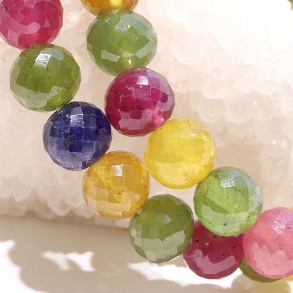 画像4: ブレス MIXサファイア<スリランカ産> カット 約8mm 蒼玉 勝利 希少性 9月誕生石 パワーストーン 天然石 品番:18279 (4)