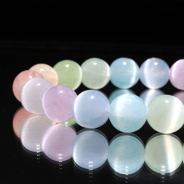 画像2: ブレス セレナイトMIX<モロッコ産> 丸 約10mm 精霊 月の女神 エネルギー 浄化 癒し パワーストーン 天然石 品番:18281 (2)