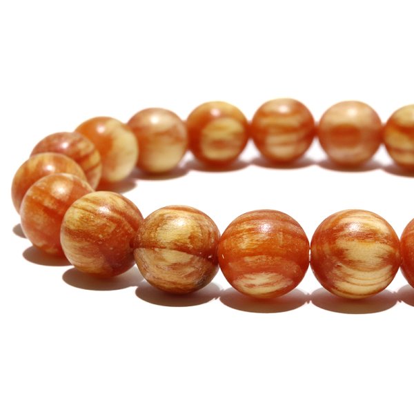 画像3: 【パワーズウッド】ブレス　琥珀木＜南米産＞　丸　約10mm　太陽と月のエネルギー　心を落ち着かせる　病気を追い払う　品番： 18446 (3)