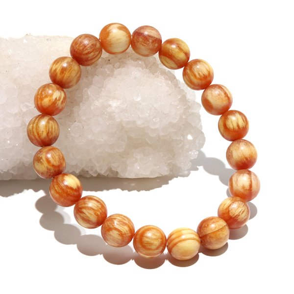 画像5: 【パワーズウッド】ブレス　琥珀木＜南米産＞　丸　約10mm　太陽と月のエネルギー　心を落ち着かせる　病気を追い払う　品番： 18446 (5)