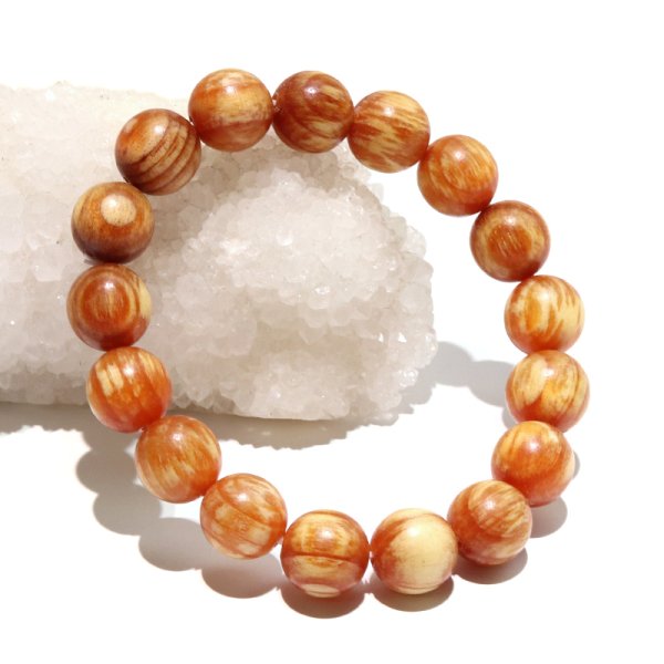 画像5: 【パワーズウッド】ブレス　琥珀木＜南米産＞　丸　約12mm　太陽と月のエネルギー　心を落ち着かせる　病気を追い払う　品番： 18445 (5)