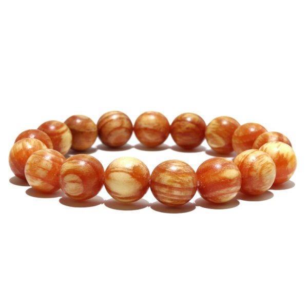 画像4: 【パワーズウッド】ブレス　琥珀木＜南米産＞　丸　約12mm　太陽と月のエネルギー　心を落ち着かせる　病気を追い払う　品番： 18445 (4)
