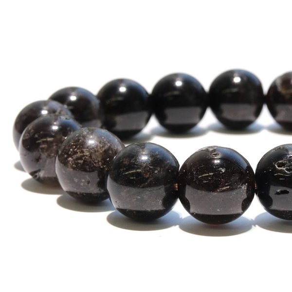 画像2: 【日本銘石】ブレス 山梨黒平黒水晶<山梨県> キズ有りB 丸約12mm 桐箱入り 浄化 厄除け 邪気払い パワーストーン 天然石 品番: 18459 (2)