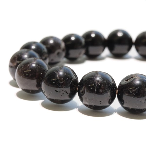 画像2: 【日本銘石】ブレス 山梨黒平黒水晶<山梨県> キズ有り 丸約10mm 桐箱入り 浄化 厄除け 邪気払い パワーストーン 天然石 品番: 18456 (2)