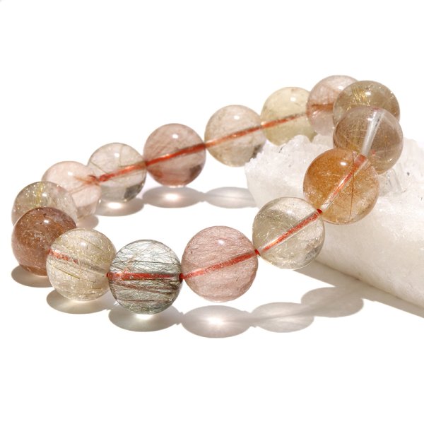 画像4: ブレス　MIXルチルクォーツ＜ブラジル産＞　丸　約13.5mm　金運　財運　ギャンブル運　パワーストーン　天然石　品番：18574 (4)