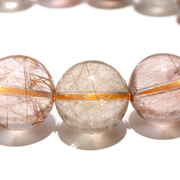 画像2: ブレス MIXルチルクォーツ<ブラジル産> 丸 約13mm 金運 財運 ギャンブル運 パワーストーン 天然石 品番:18575 (2)