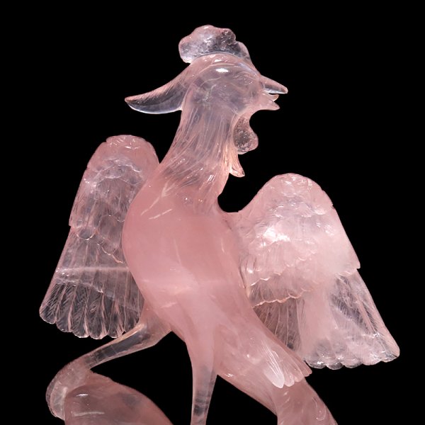 画像2: 【一点物】置物 ローズクォーツ 鳳凰 ブラジル産 台付き 風水 品番:18842 (2)
