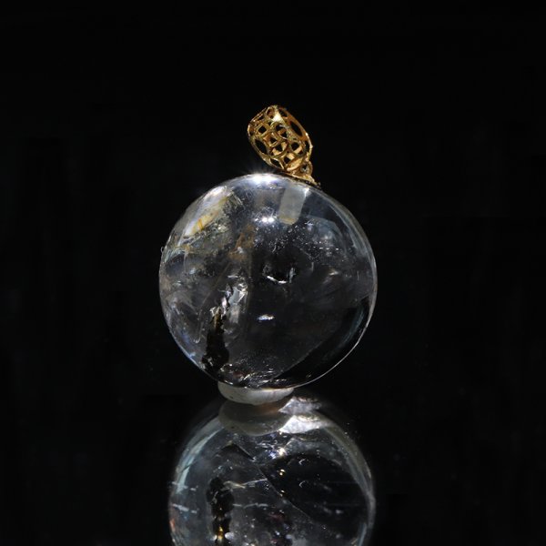 画像2: ペンダントトップ 水入り水晶 丸 約12mm K18 ゴールド 品番:18877 (2)
