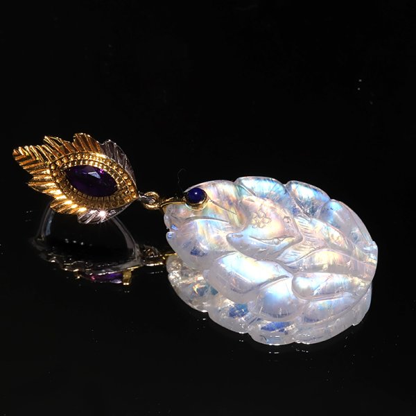 画像2: トップ　ホワイトラブラドライト(レインボームーンストーン)　九尾の狐　silver925　品番：19004 (2)