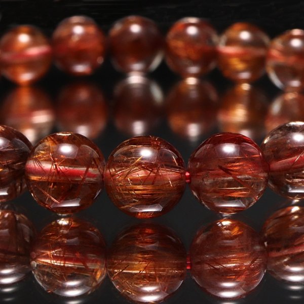 画像2: ブレス レッドルチルクォーツ<ブラジル産> 丸 約9〜9.5mm 品番:19030 (2)