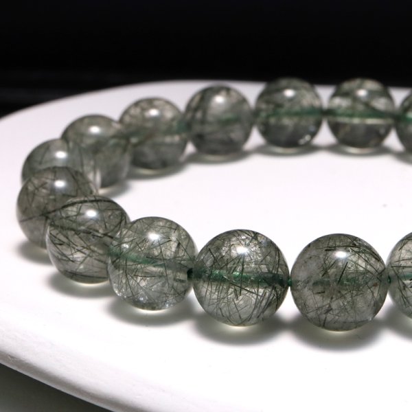 画像3: ブレス グリーンルチル(アクチノライト)<ブラジル産> 丸 約11.5mm 品番:19032 (3)