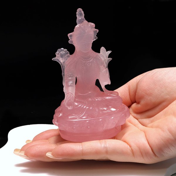画像5: 【一点物】置物 ローズクォーツ グリーンターラ ブラジル産 菩薩 品番:19051 (5)
