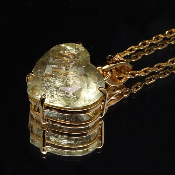 画像4: ペンダントトップ リビアングラス ハートカット 約15.5×15mm エジプト産 silver925 K18メッキ 品番:19115 (4)
