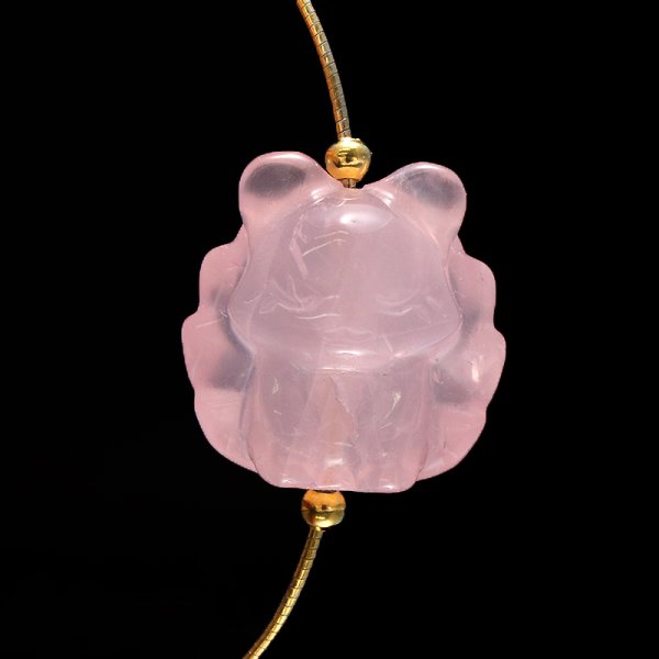 画像3: 天然石パーツ 九尾の狐 ローズクォーツ 縦穴 約2.2cm×約2.1cm 品番:19257 (3)