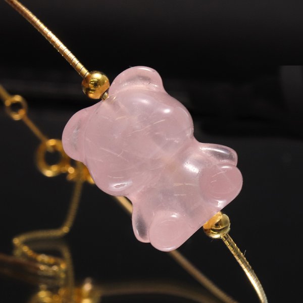 画像3: 天然石パーツ 熊(くま) ローズクォーツ 縦穴 約1.3cm×約1.7cm 品番:19249 (3)