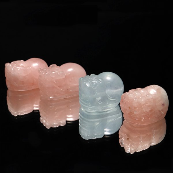 画像2: 天然石パーツ 貔貅(ヒキュウ) MIXベリル 横穴 約1〜1.2cm×約1.5〜1.8cm 品番:19260 (2)