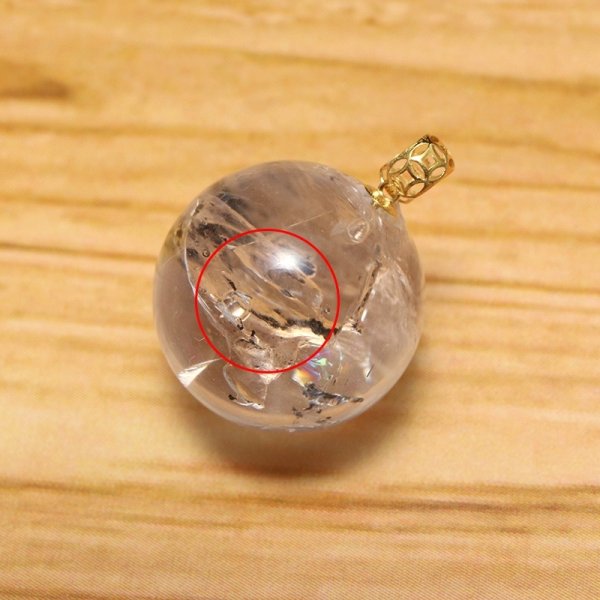 画像3: ペンダントトップ 水入り水晶 丸 約14mm K18 ゴールド 品番:19263 (3)