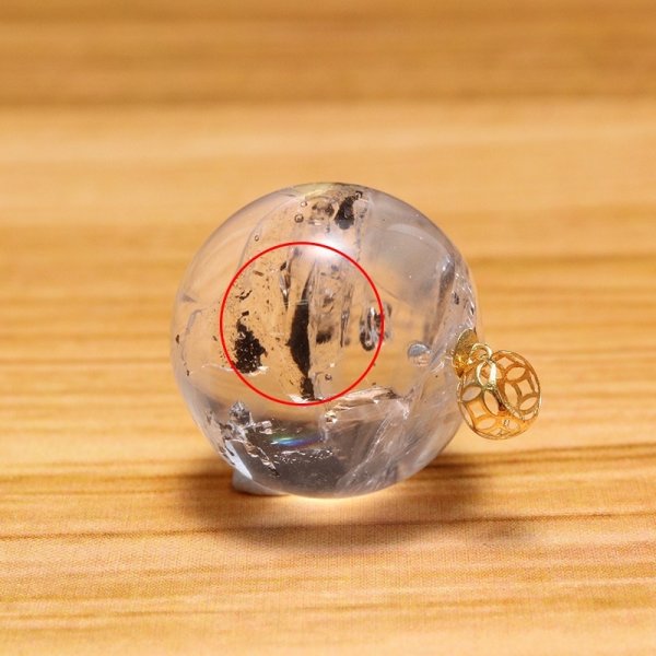 画像2: ペンダントトップ 水入り水晶 丸 約14mm K18 ゴールド 品番:19263 (2)