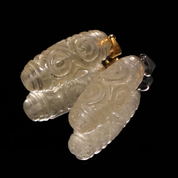 画像2: ペンダントトップ リビアングラス 龍眼天珠 エジプト産 ステンレス ゴールド 品番:19293 (2)