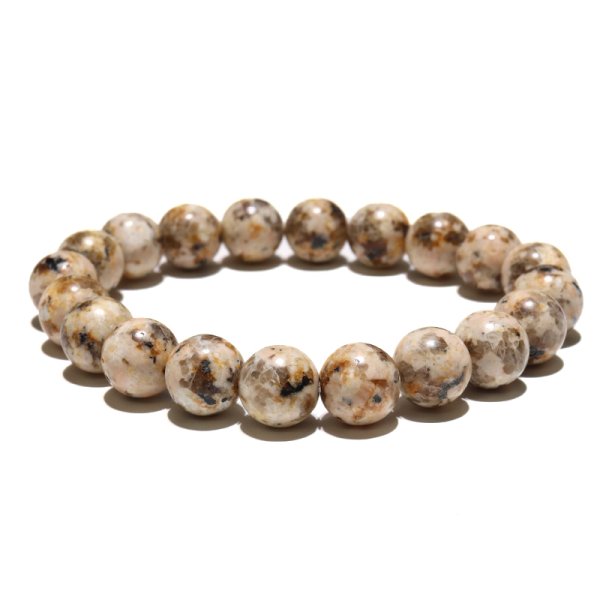 画像6: 【日本銘石】ブレス　タコ石(犬島石）＜岡山県産＞　黄色　研磨有　丸　約12mm　品番：19353 (6)