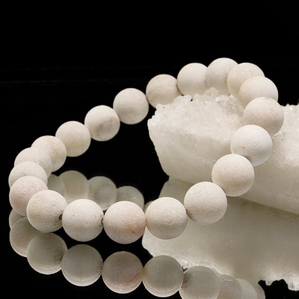 画像6: 【日本銘石】ブレス　寒水石＜茨城県産＞　丸　約12mm　品番：19362 (6)