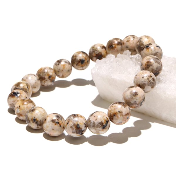 画像5: 【日本銘石】ブレス　タコ石(犬島石）＜岡山県産＞　黄色　研磨有　丸　約12mm　品番：19353 (5)