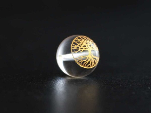 画像2: 【オリジナル商品】カービング 神聖幾何学模様 ツリーオブライフ 水晶(金彫り) 12mm  品番: 4600 (2)