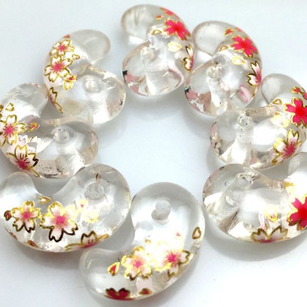 画像2: 【現品限り】プリント勾玉 プリントストーン 水晶 桜 20*13  品番: 7543 (2)