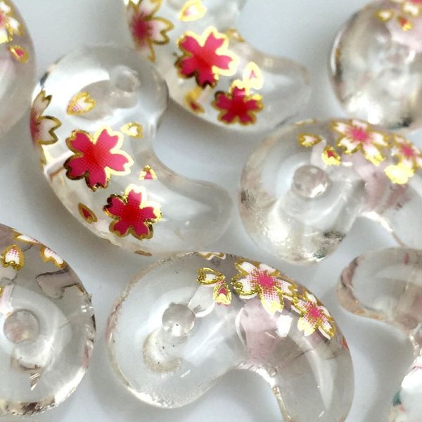 画像4: 【現品限り】プリント勾玉 プリントストーン 水晶 桜 20*13  品番: 7543 (4)