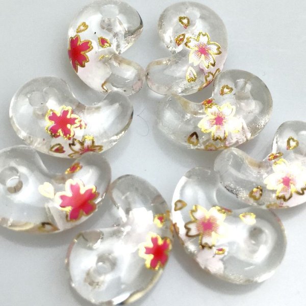 画像2: 【現品限り】プリント勾玉 プリントストーン 水晶 桜 16*11  品番: 7544 (2)
