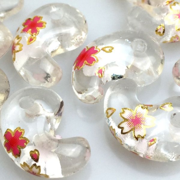 画像4: 【現品限り】プリント勾玉 プリントストーン 水晶 桜 16*11  品番: 7544 (4)