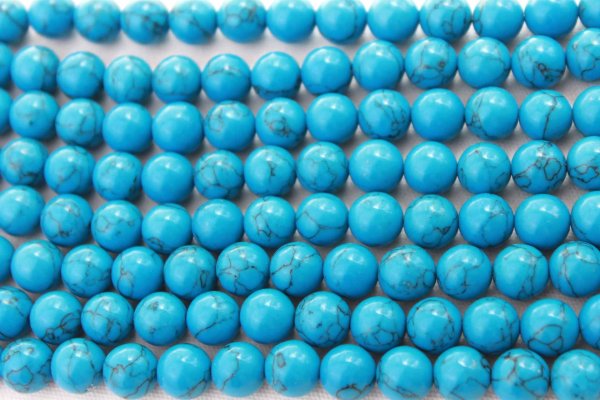 画像2: 連 ハウライトトルコ(着色ターコイズカラー)  丸  8mm    品番: 4404 (2)
