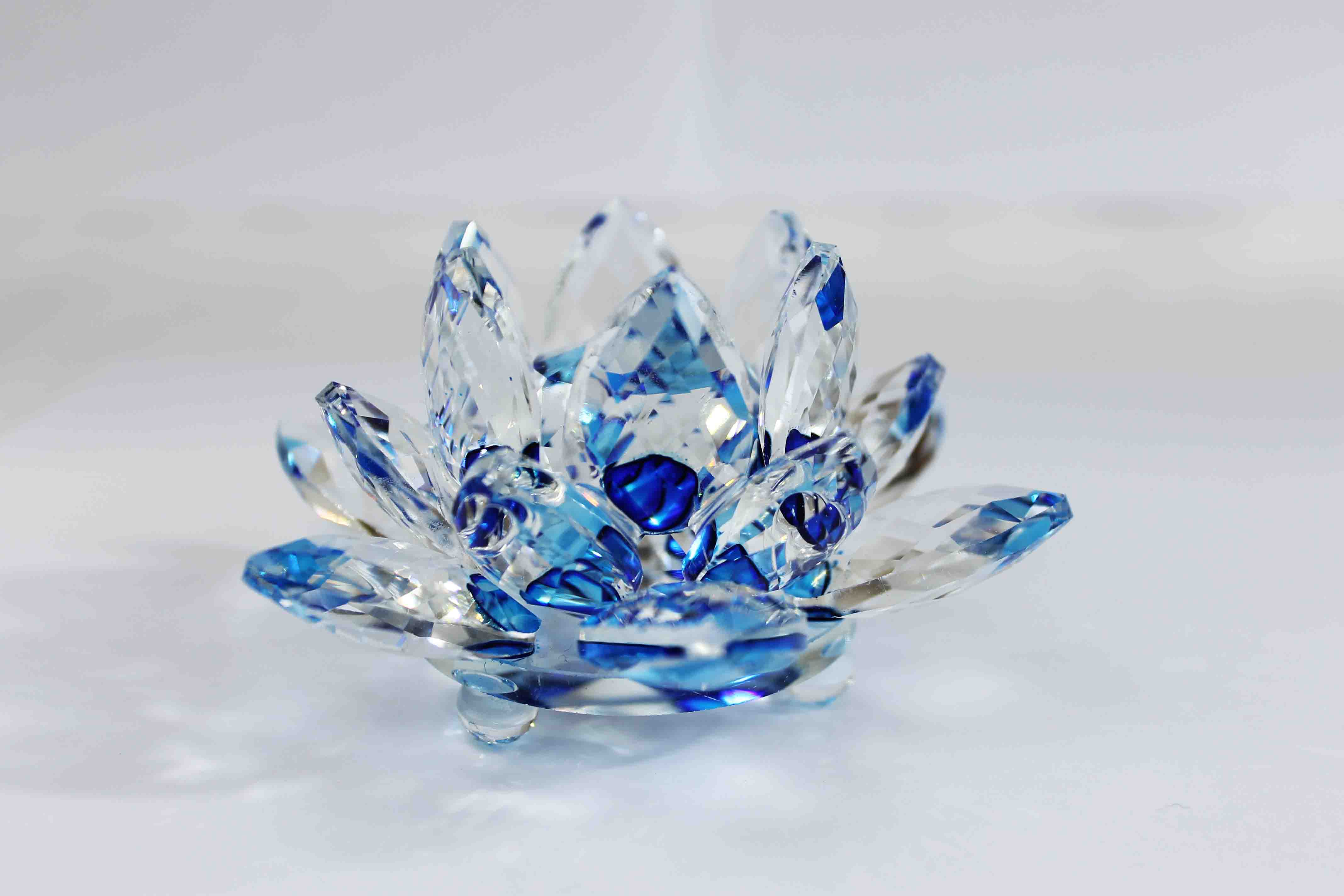 【売切セール品】クリスタルガラス蓮花台　ブルーカラー　大サイズ　　品番： 10156